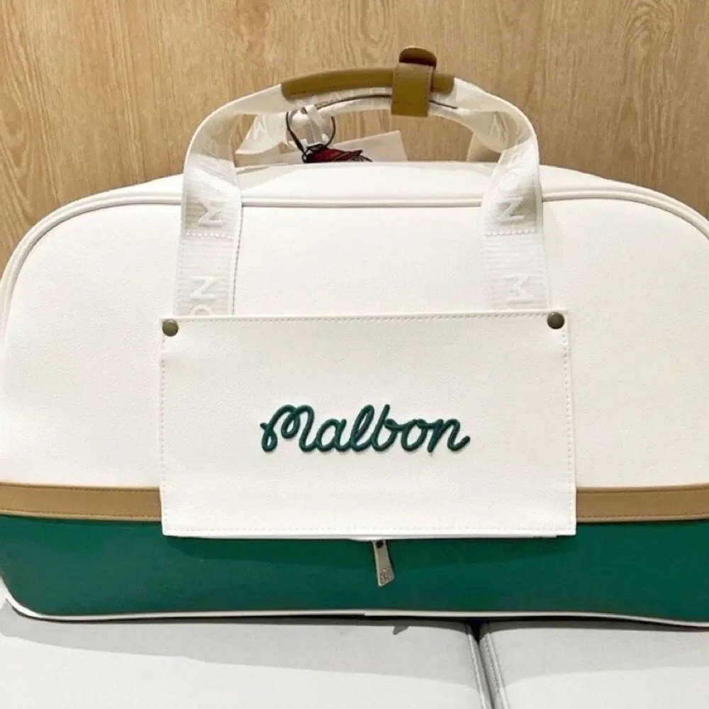 Malbon Golf Green White Travel Duffle Bag Weekender Carry-On Shoulder Strap